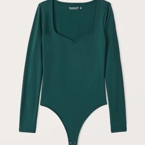 Abercrombie Long-Sleeve Double-Layered Seamless Sweetheart Bodysuit Teal